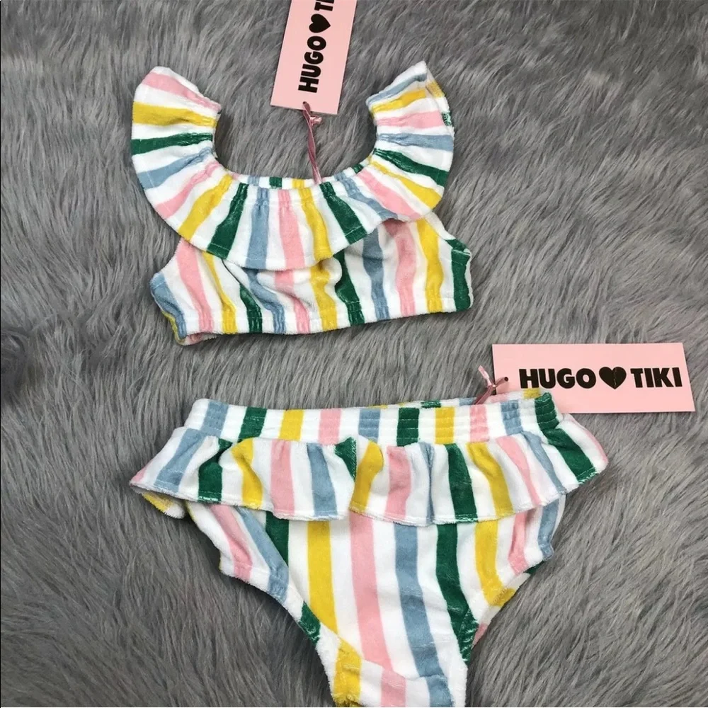 Hugo Loves Tiki 6T Girls Striped Terry Cloth Crop Top Bloomer Play Set